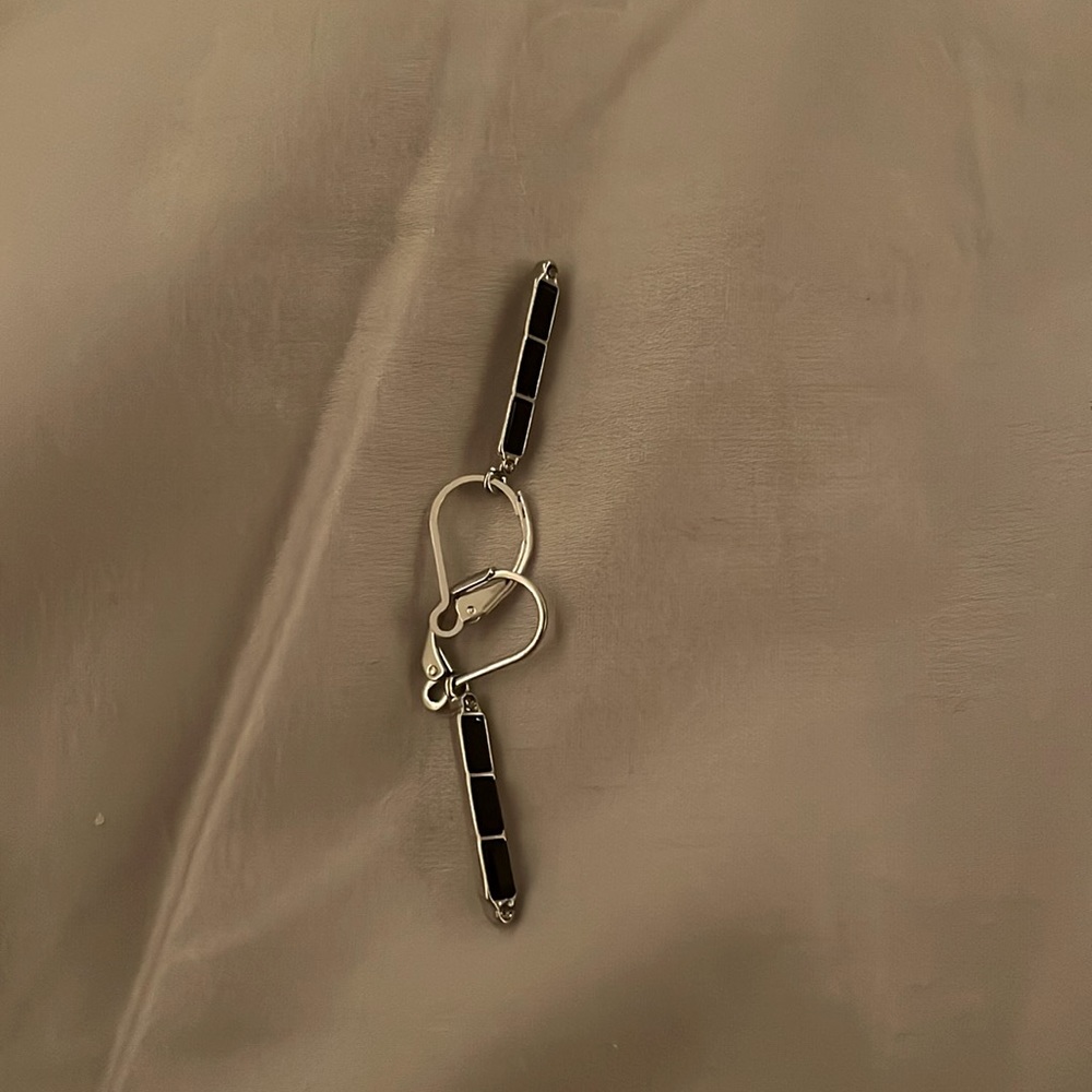 Silver Earring with Black Ladder Gems